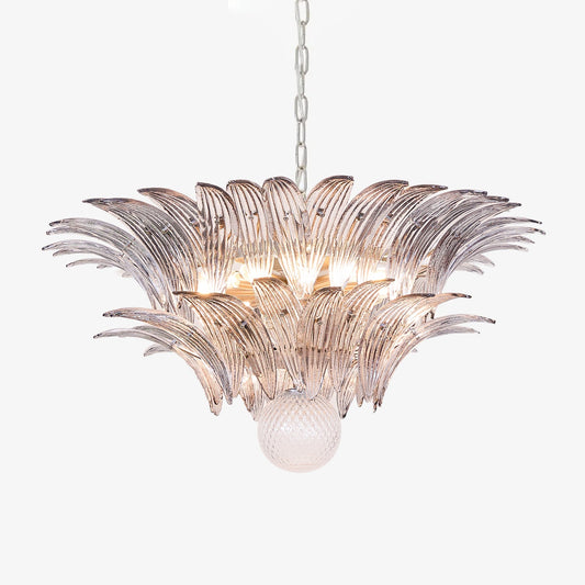 Transparent Glass Palmette Chandelier with Adjustable Height & LED Com