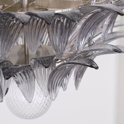 Transparent Glass Palmette Chandelier with Adjustable Height & LED Com