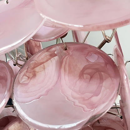 Elegant Pink Glass Disc Chandelier with Adjustable Height & LED Bulbs