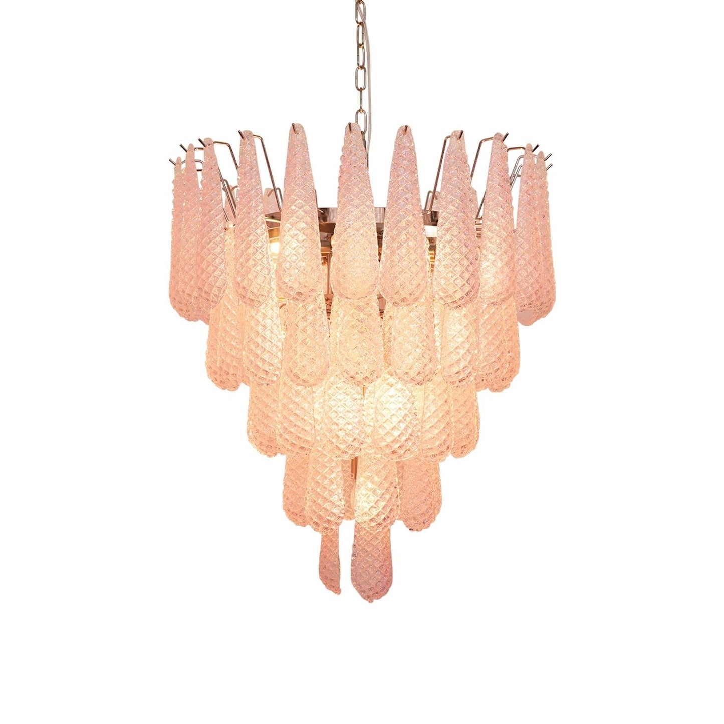 Elegant Pink Glass Dewdrop Chandelier with Adjustable Height & Soft Gl