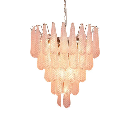 Elegant Pink Glass Dewdrop Chandelier with Adjustable Height & Soft Gl