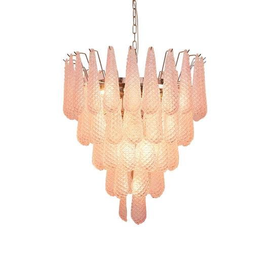 Elegant Pink Glass Dewdrop Chandelier with Adjustable Height & Soft Gl