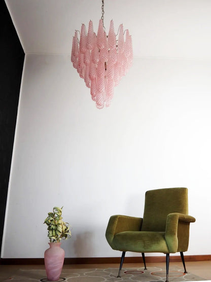 Elegant Pink Glass Dewdrop Chandelier with Adjustable Height & Soft Gl