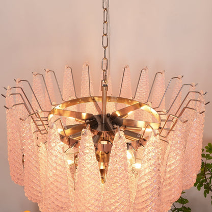 Elegant Pink Glass Dewdrop Chandelier with Adjustable Height & Soft Gl