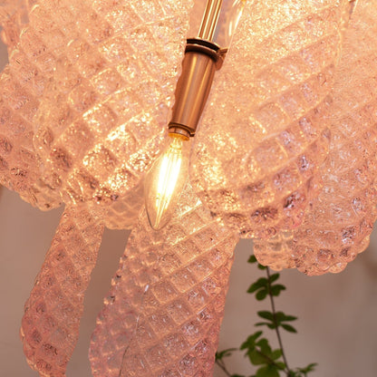 Elegant Pink Glass Dewdrop Chandelier with Adjustable Height & Soft Gl