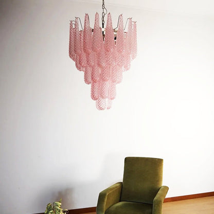 Elegant Pink Glass Dewdrop Chandelier with Adjustable Height & Soft Gl