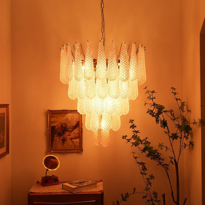 Elegant Pink Glass Dewdrop Chandelier with Adjustable Height & Soft Gl