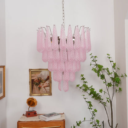 Elegant Pink Glass Dewdrop Chandelier with Adjustable Height & Soft Gl