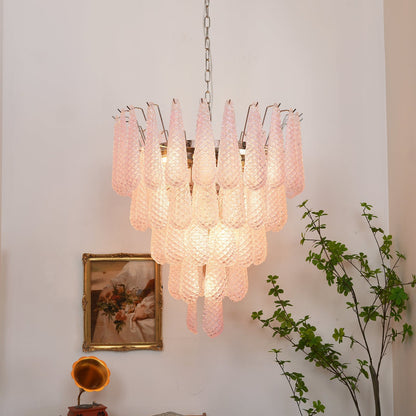 Elegant Pink Glass Dewdrop Chandelier with Adjustable Height & Soft Gl