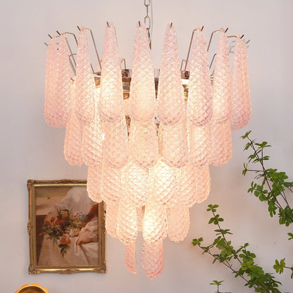 Elegant Pink Glass Dewdrop Chandelier with Adjustable Height & Soft Gl