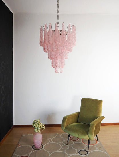 Elegant Pink Glass Dewdrop Chandelier with Adjustable Height & Soft Gl