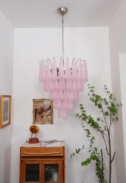 Elegant Pink Glass Dewdrop Chandelier with Adjustable Height & Soft Gl