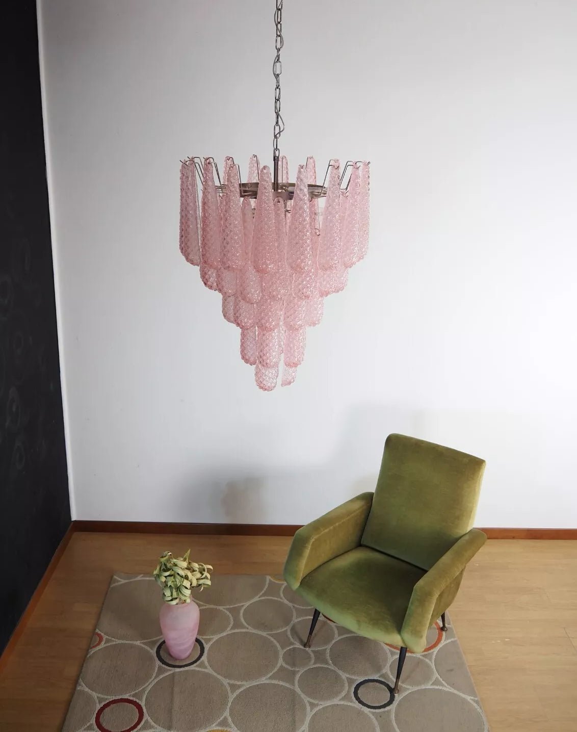 Elegant Pink Glass Dewdrop Chandelier with Adjustable Height & Soft Gl