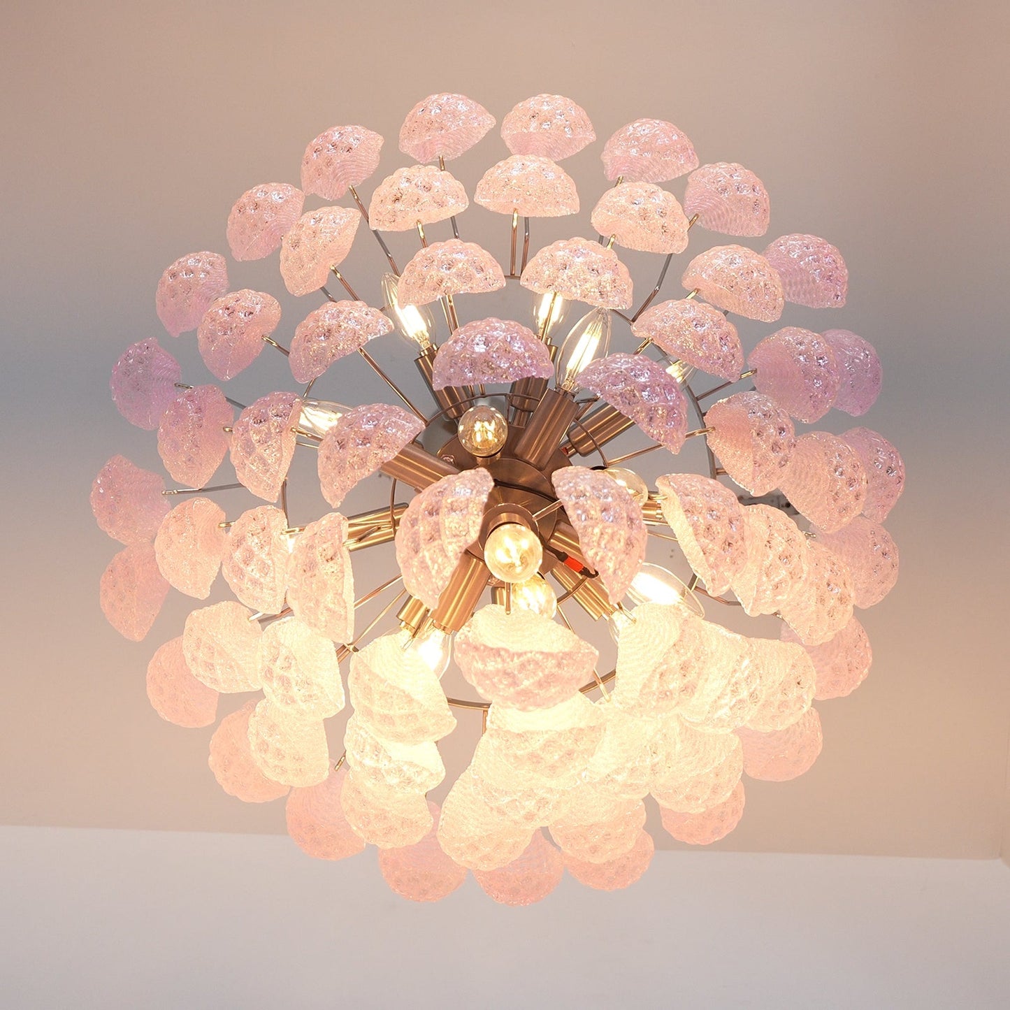 Elegant Pink Glass Dewdrop Chandelier with Adjustable Height & Soft Gl
