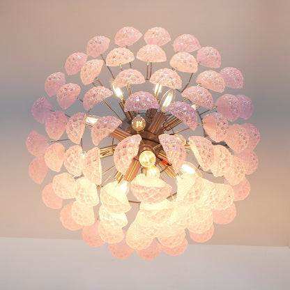 Elegant Pink Glass Dewdrop Chandelier with Adjustable Height & Soft Gl