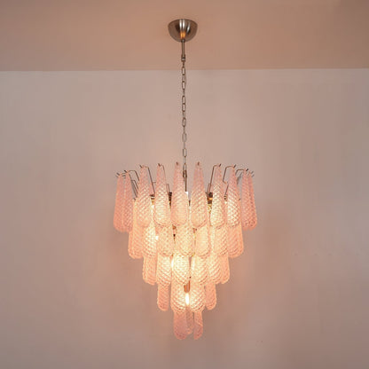 Elegant Pink Glass Droplet Chandelier - Adjustable Height, Modern Desi