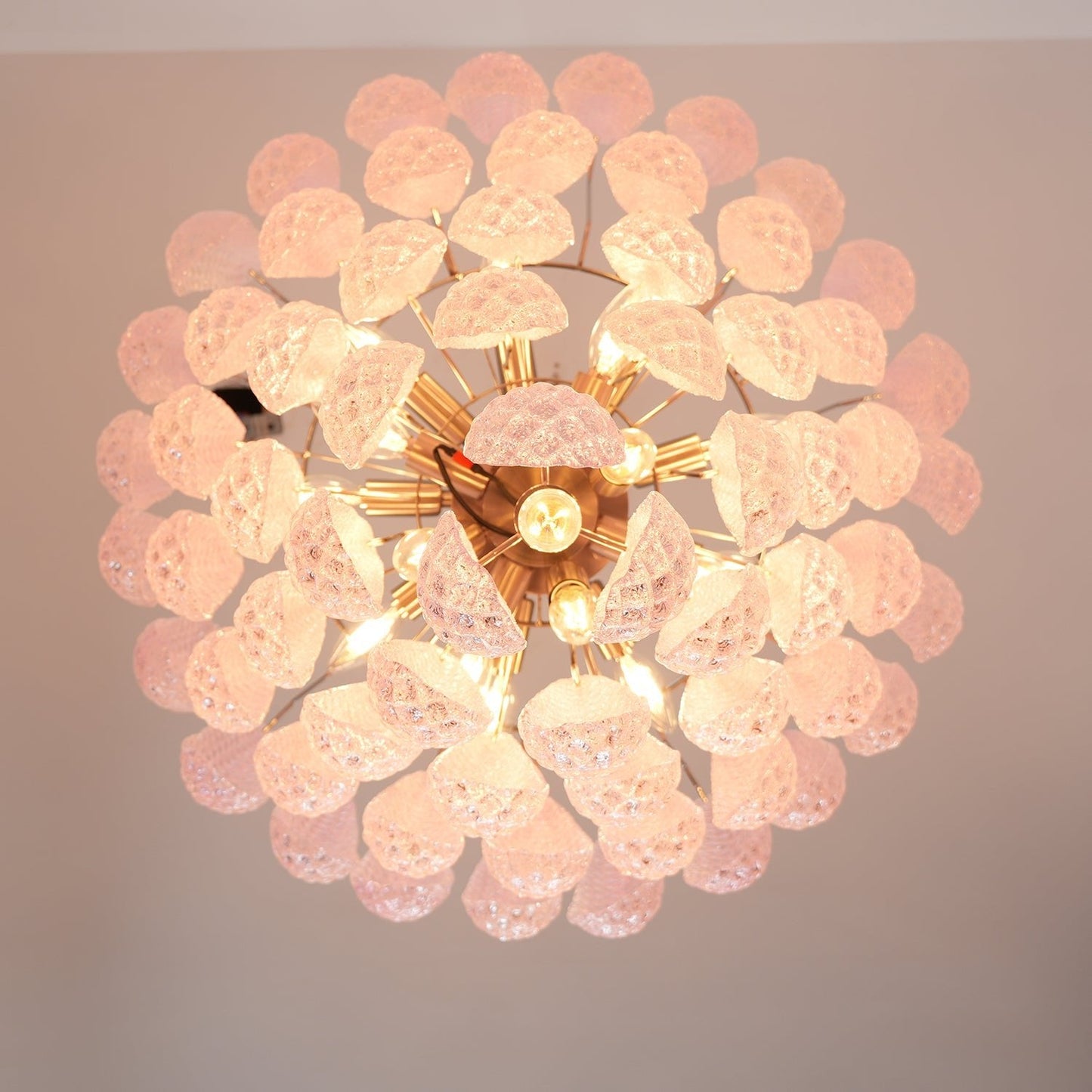 Elegant Pink Glass Droplet Chandelier - Adjustable Height, Modern Desi
