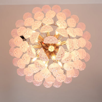 Elegant Pink Glass Droplet Chandelier - Adjustable Height, Modern Desi
