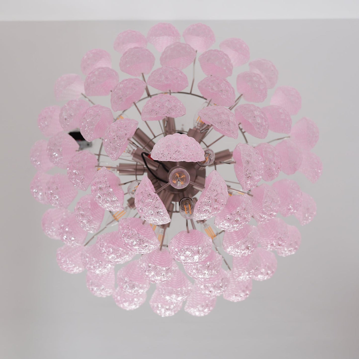 Elegant Pink Glass Droplet Chandelier - Adjustable Height, Modern Desi