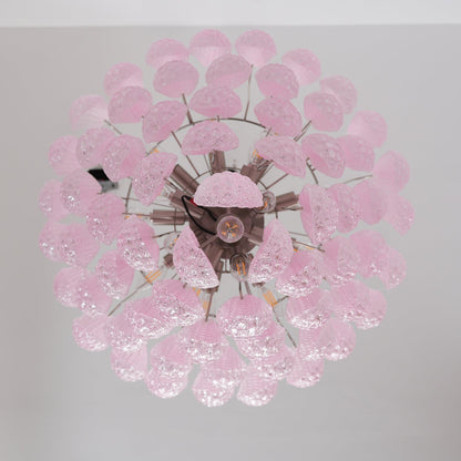 Elegant Pink Glass Droplet Chandelier - Adjustable Height, Modern Desi