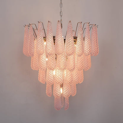 Elegant Pink Glass Droplet Chandelier - Adjustable Height, Modern Desi