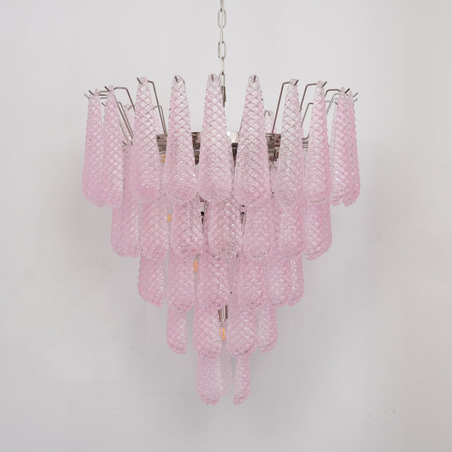 Elegant Pink Glass Droplet Chandelier - Adjustable Height, Modern Desi