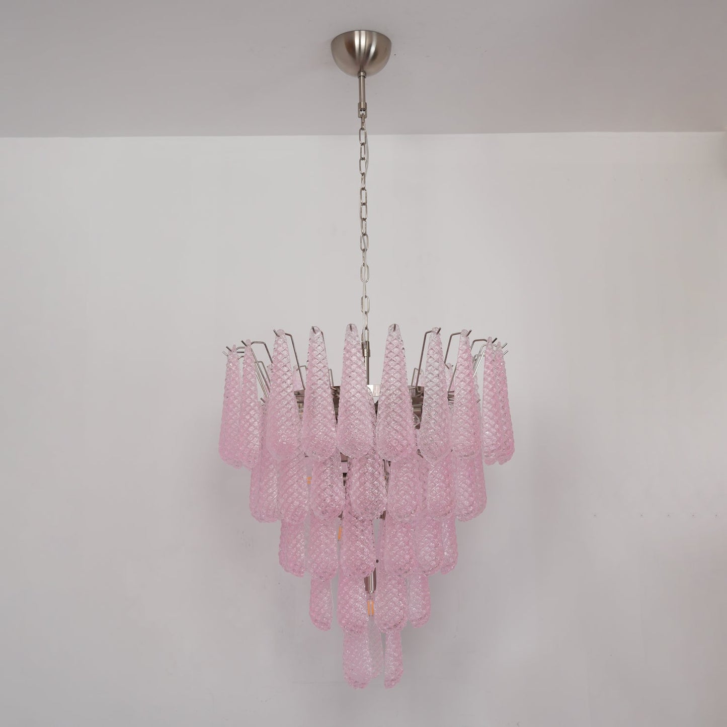 Elegant Pink Glass Droplet Chandelier - Adjustable Height, Modern Desi