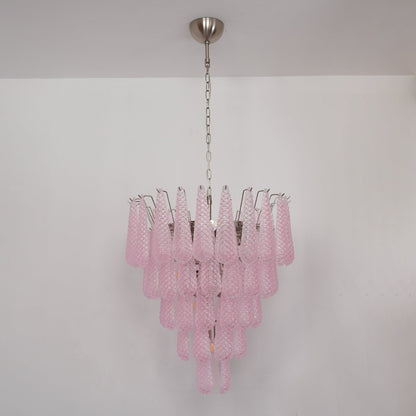 Elegant Pink Glass Droplet Chandelier - Adjustable Height, Modern Desi