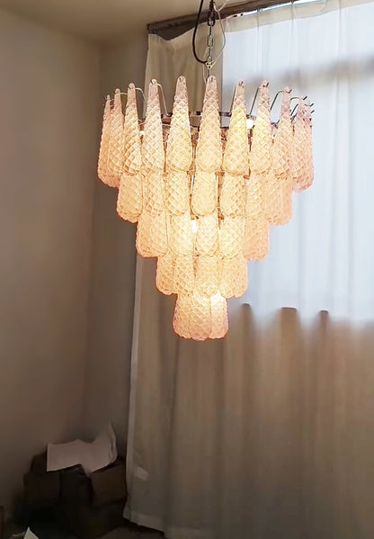 Elegant Pink Glass Droplet Chandelier - Adjustable Height, Modern Desi