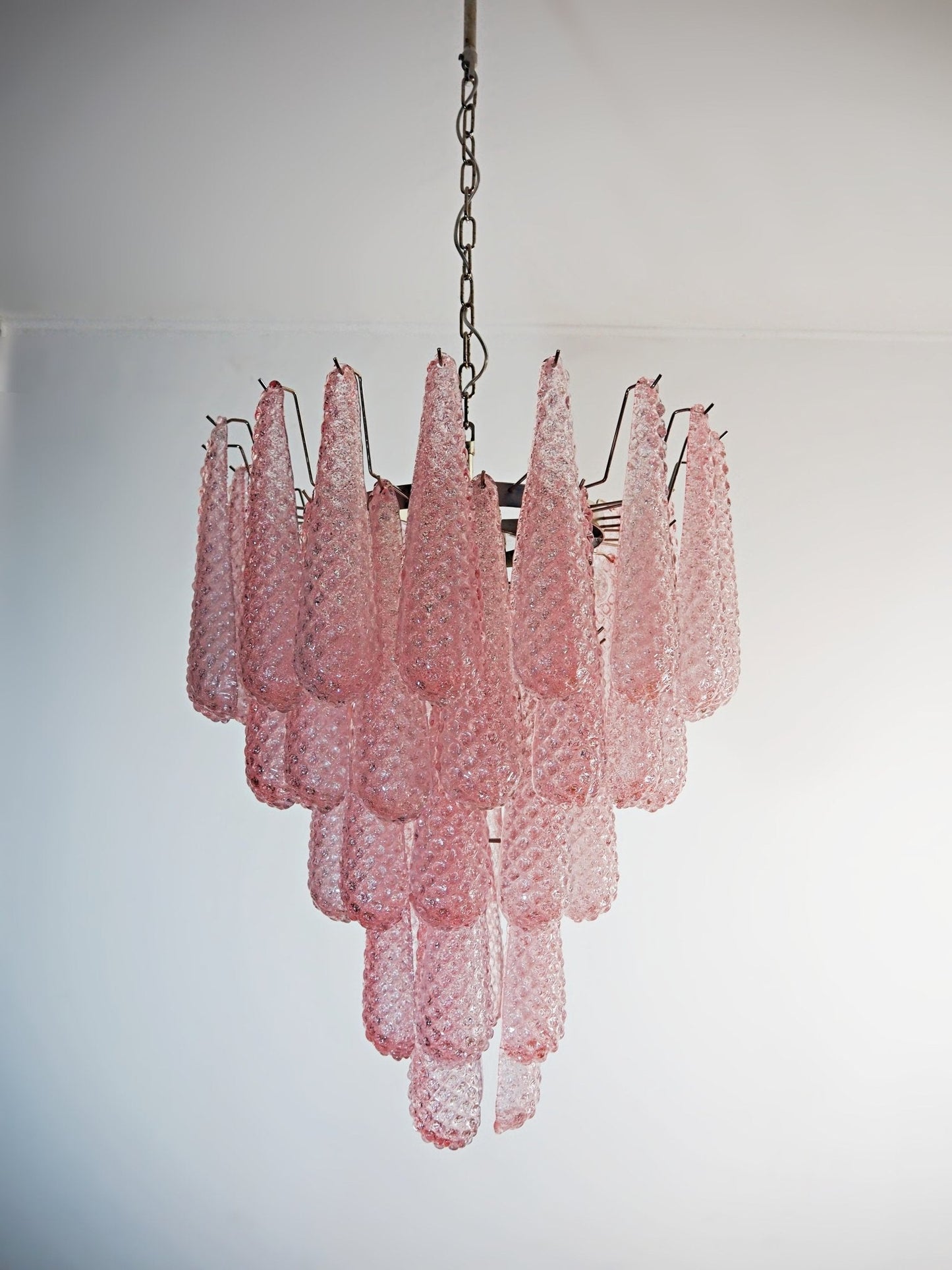 Elegant Pink Glass Droplet Chandelier - Adjustable Height, Modern Desi