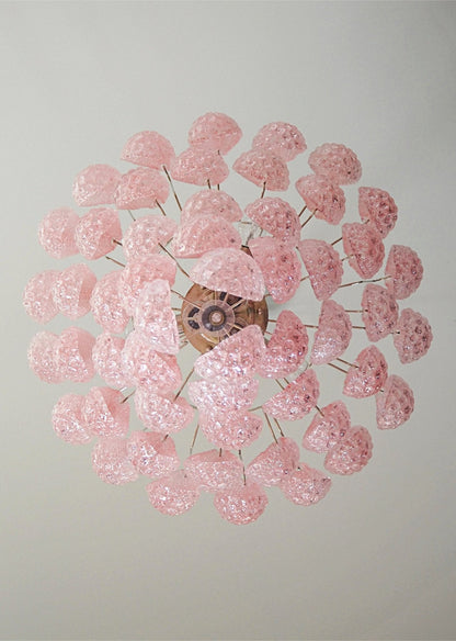 Elegant Pink Glass Droplet Chandelier - Adjustable Height, Modern Desi