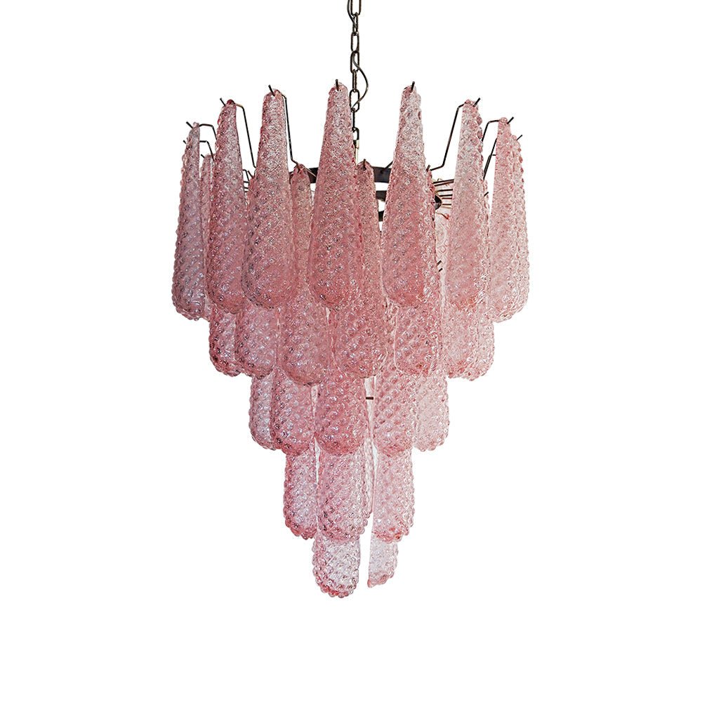Elegant Pink Glass Droplet Chandelier - Adjustable Height, Modern Desi