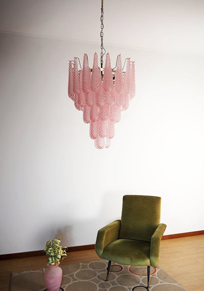 Elegant Pink Glass Droplet Chandelier - Adjustable Height, Modern Desi