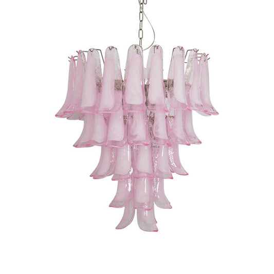 Elegant Pink Glass Petals Chandelier with Adjustable Height & LED Comp