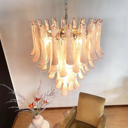 Elegant Pink Glass Petals Chandelier with Adjustable Height & LED Comp