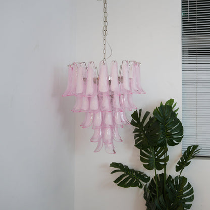 Elegant Pink Glass Petals Chandelier with Adjustable Height & LED Comp