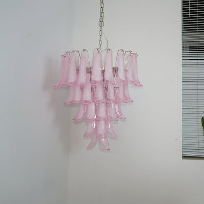 Elegant Pink Glass Petals Chandelier with Adjustable Height & LED Comp