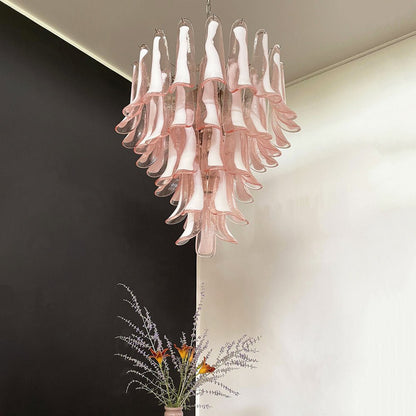 Elegant Pink Glass Petals Chandelier with Adjustable Height & LED Comp