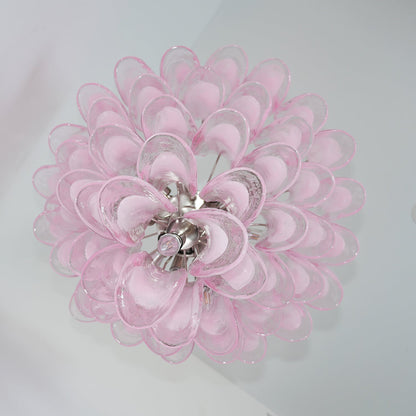 Elegant Pink Glass Petals Chandelier with Adjustable Height & LED Comp