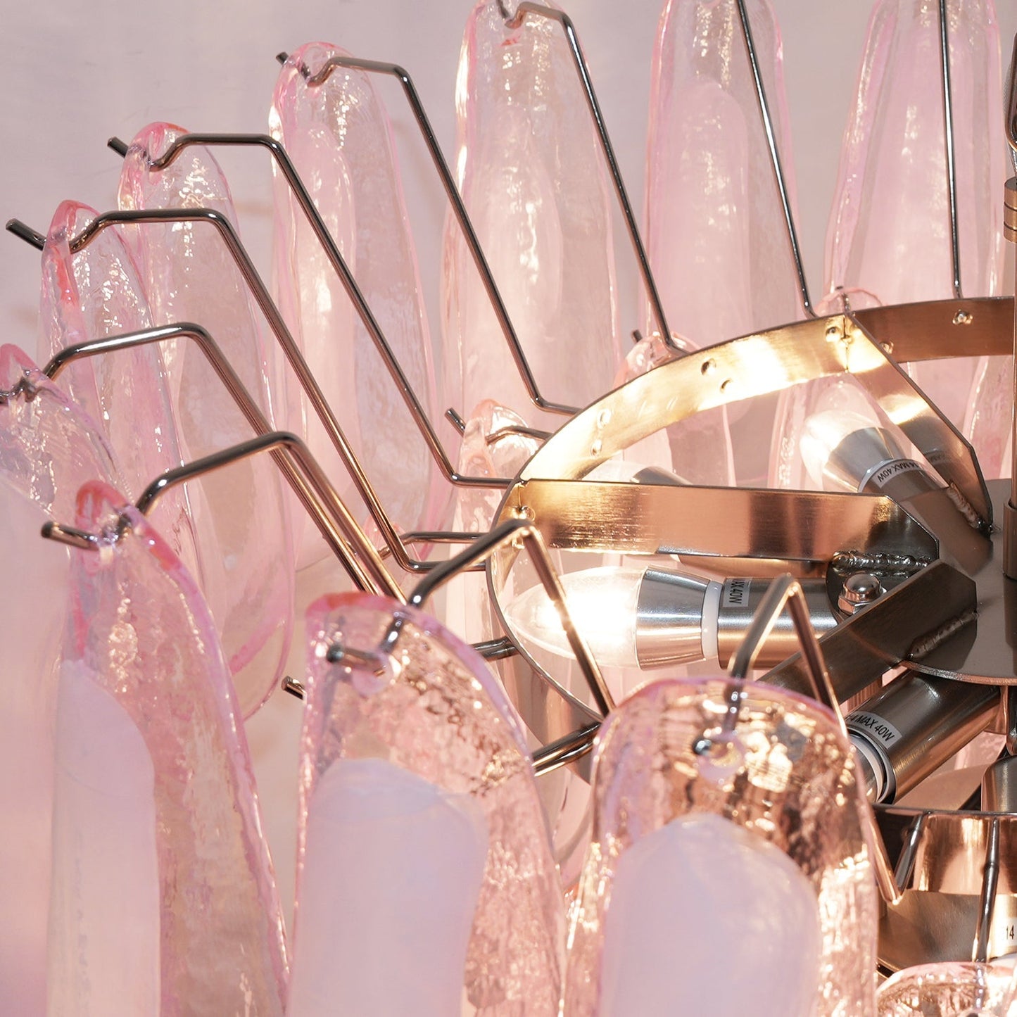 Elegant Pink Glass Petals Chandelier with Adjustable Height & LED Comp