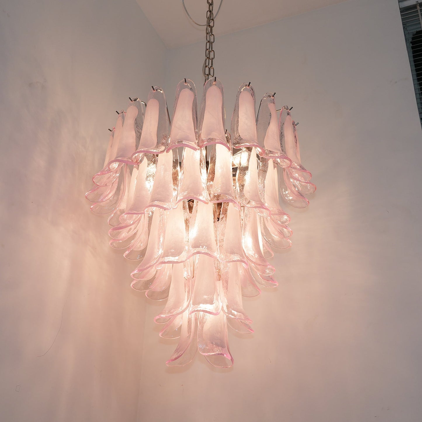 Elegant Pink Glass Petals Chandelier with Adjustable Height & LED Comp