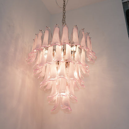 Elegant Pink Glass Petals Chandelier with Adjustable Height & LED Comp