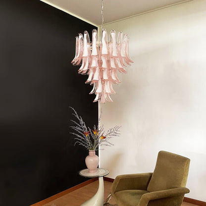 Elegant Pink Glass Petals Chandelier with Adjustable Height & LED Comp