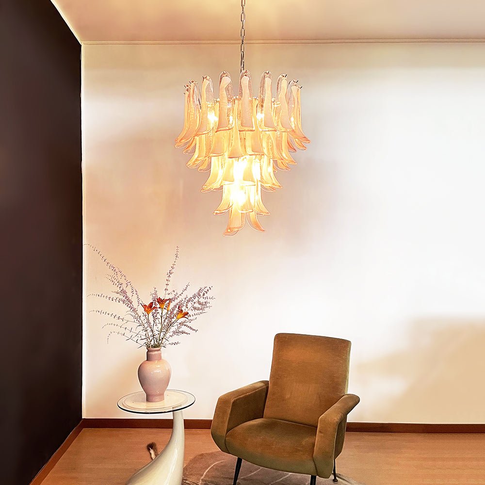 Elegant Pink Glass Petals Chandelier with Adjustable Height & LED Comp
