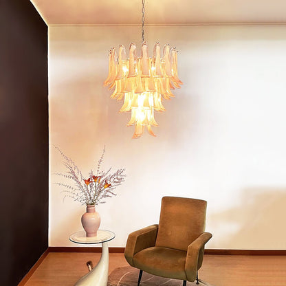 Elegant Pink Glass Petals Chandelier with Adjustable Height & LED Comp