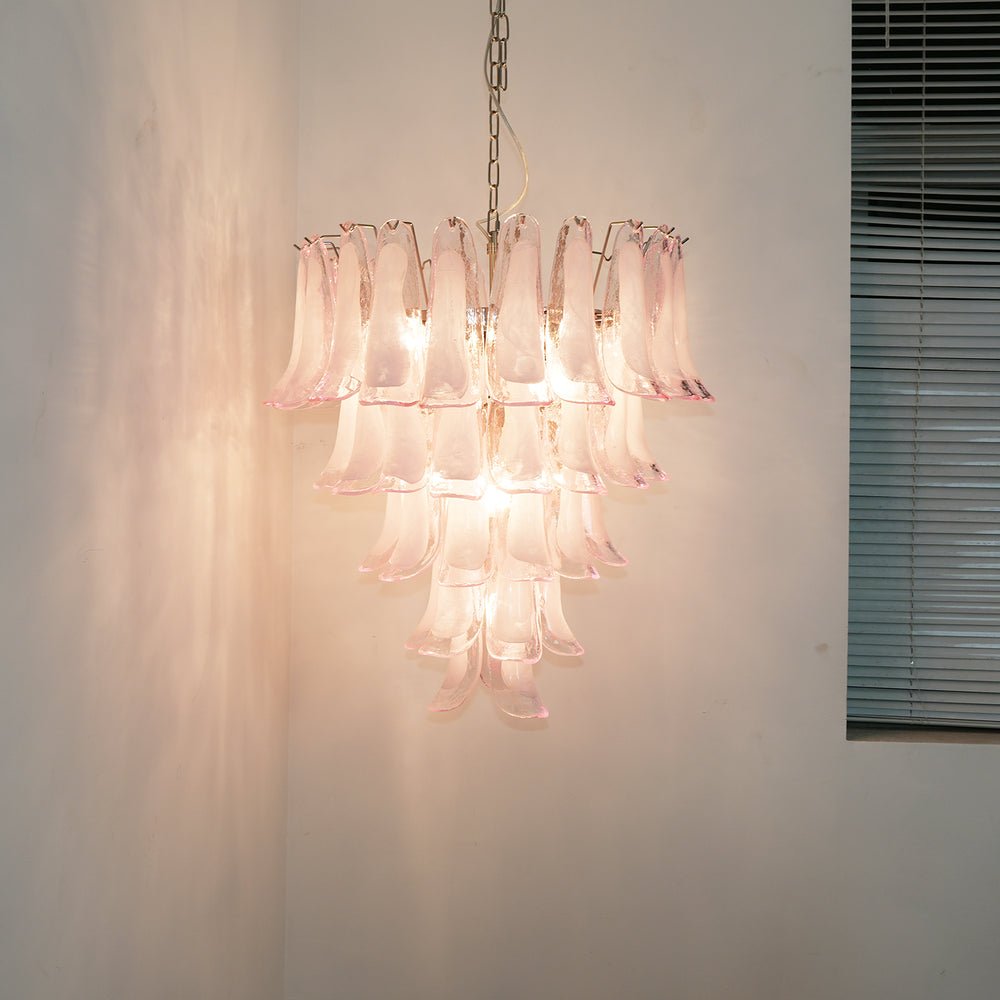 Elegant Pink Glass Petals Chandelier with Adjustable Height & LED Comp