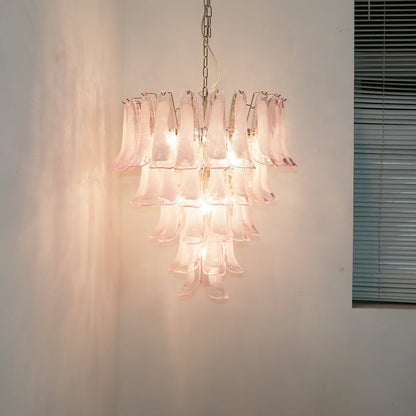 Elegant Pink Glass Petals Chandelier with Adjustable Height & LED Comp