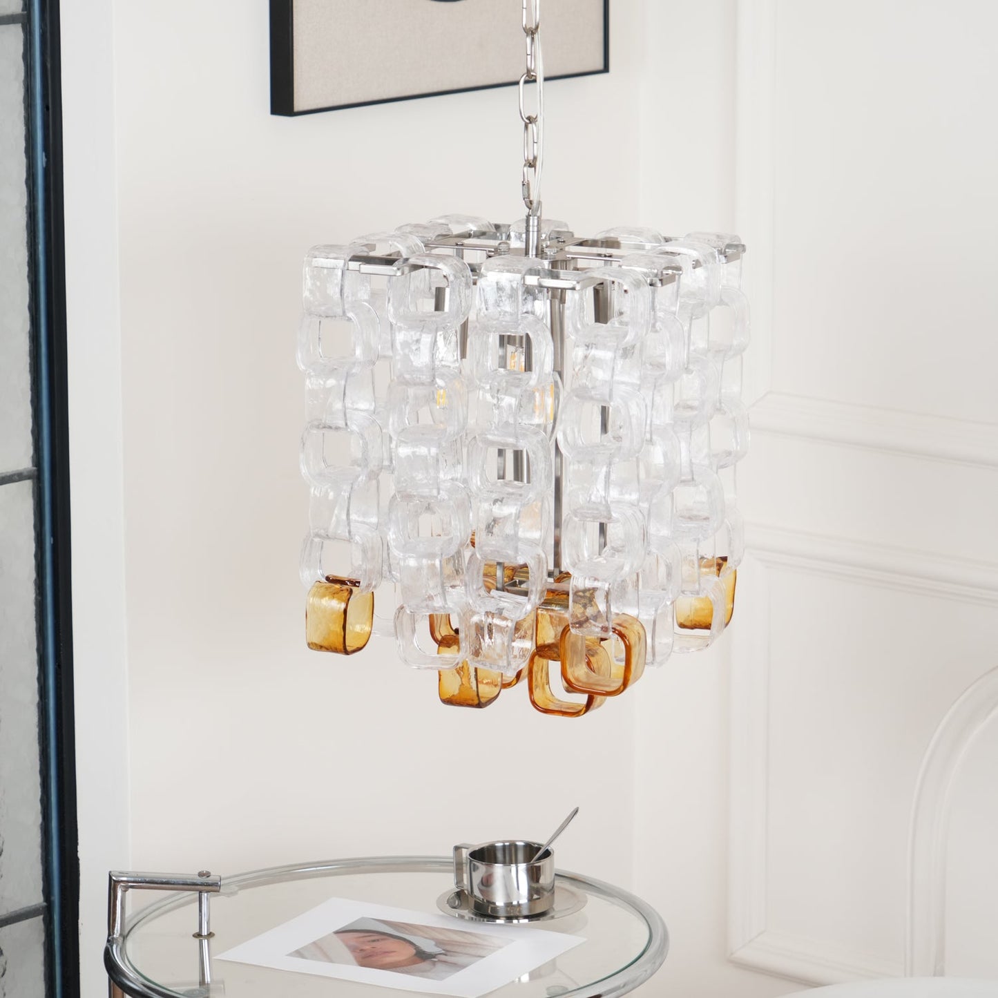 Poliarte Interlocking Glass Chandelier - Elegant Design, Adjustable He