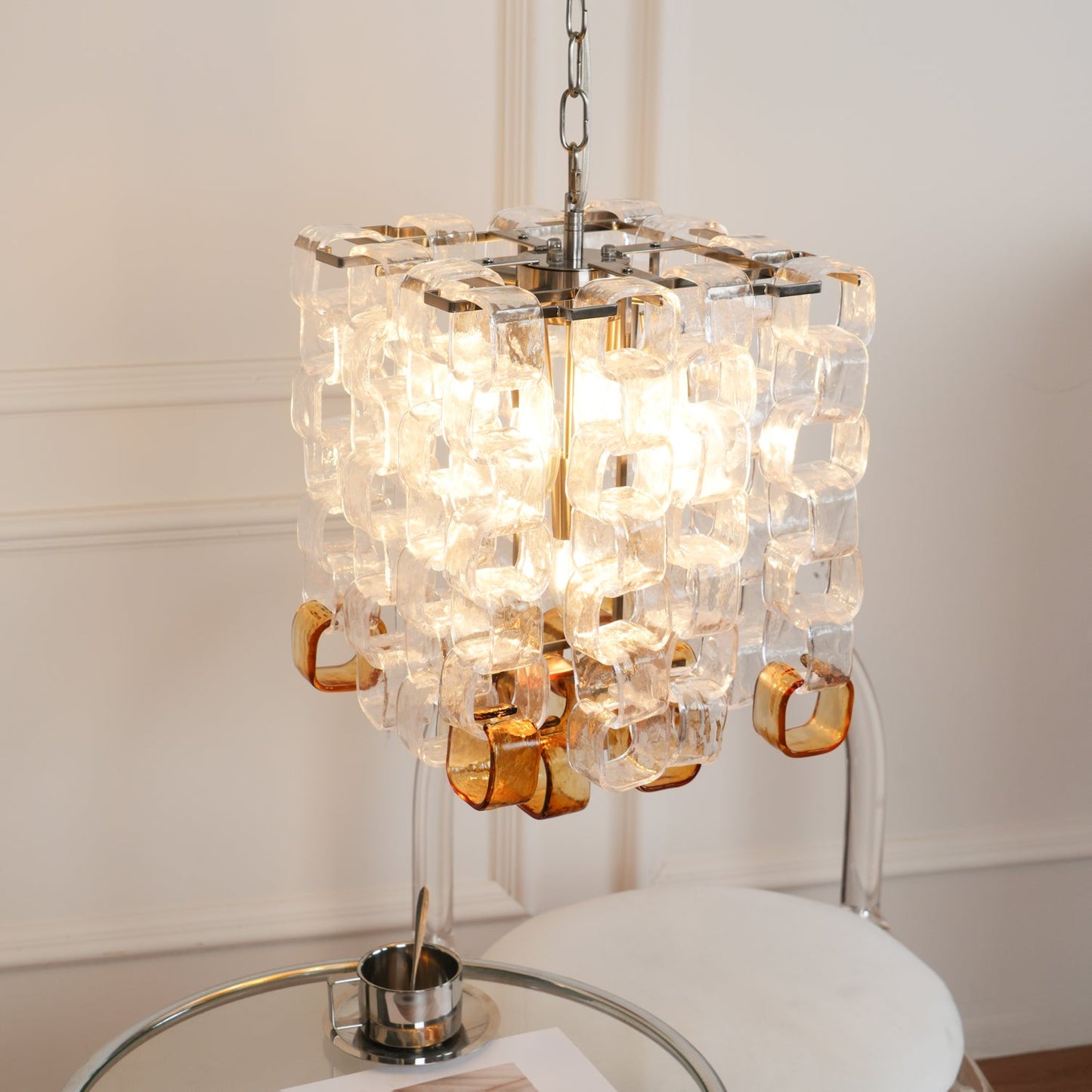 Poliarte Interlocking Glass Chandelier - Elegant Design, Adjustable He