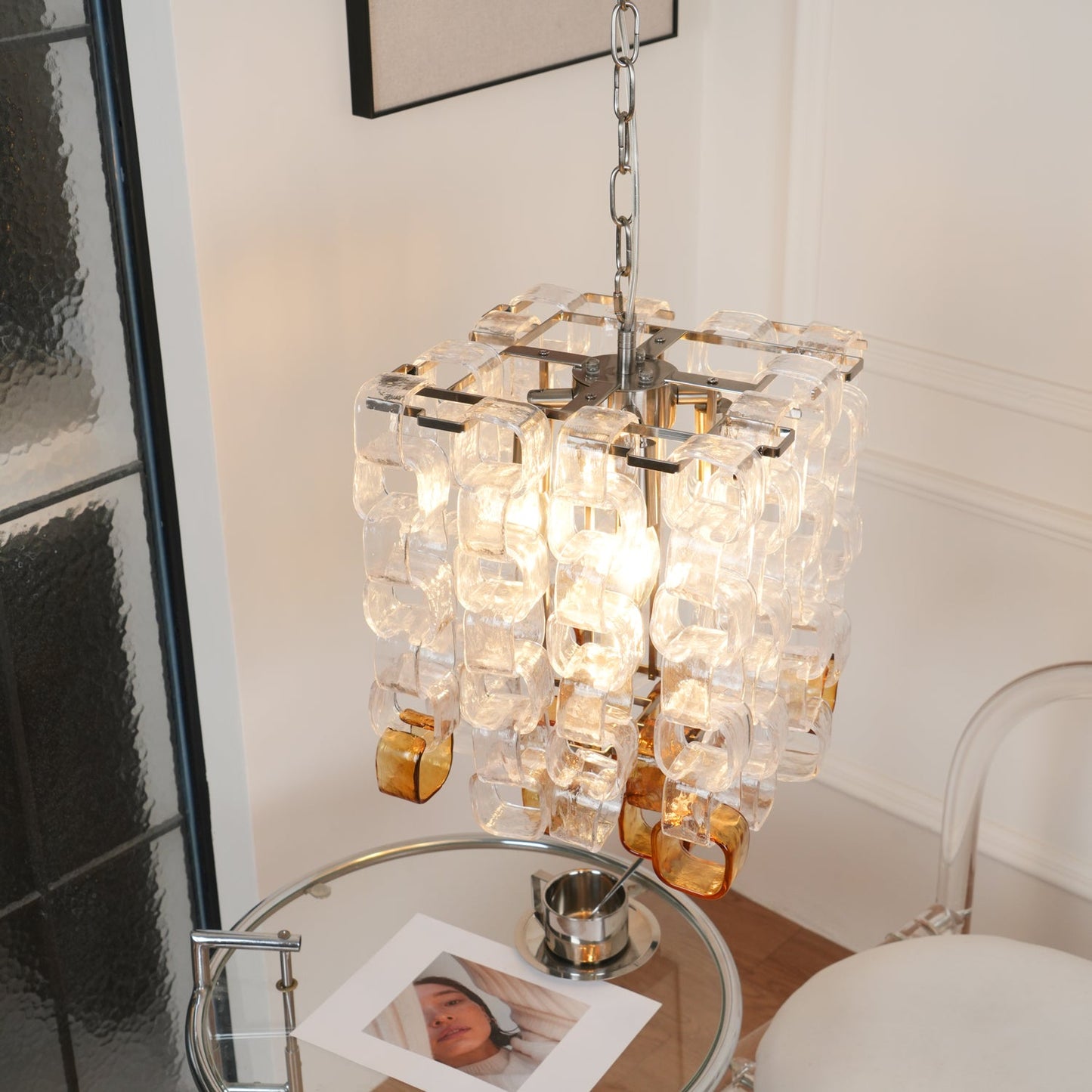 Poliarte Interlocking Glass Chandelier - Elegant Design, Adjustable He
